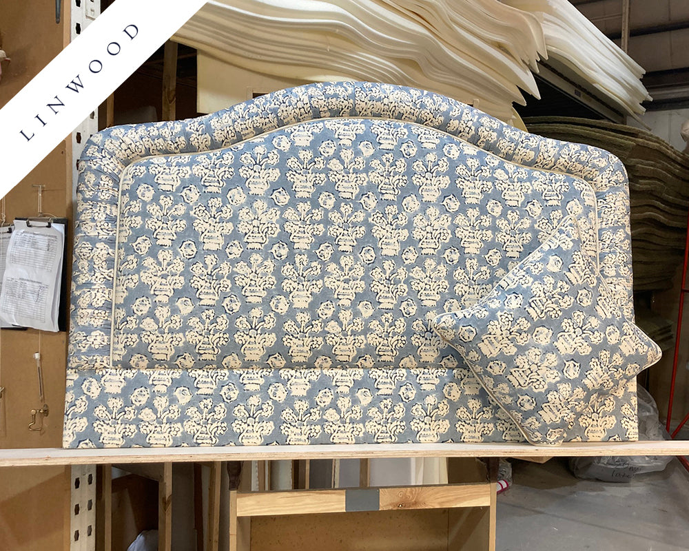 Kingsize Tresco Headboard & Cushion Linwood Shirin Raindrop