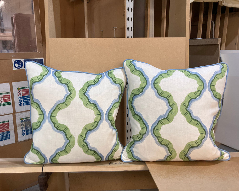 Super King Samson Headboard & 2 Cushions Linwood Ruffled Veneto