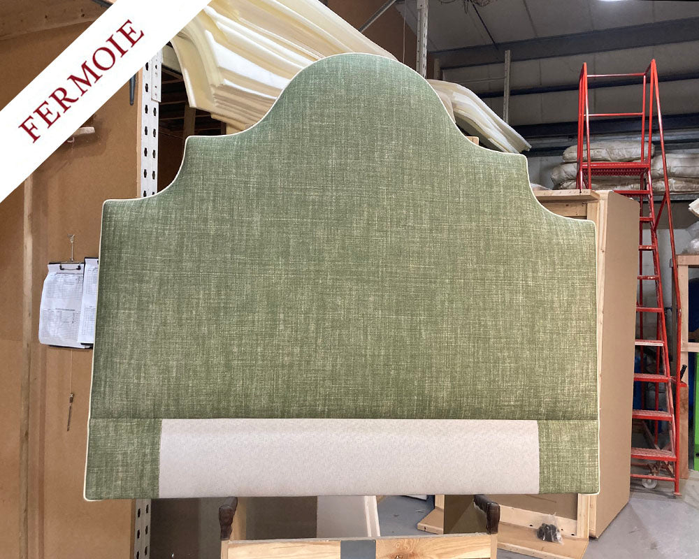 Double Samson Headboard Fermoie Plain Linen Parson's Green