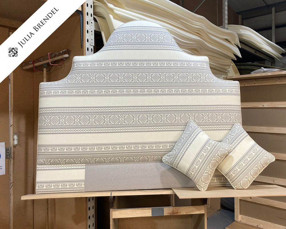 Kingsize Samson Headboard & 2 Cushions Julia Brendel Aztec Stripe Natural
