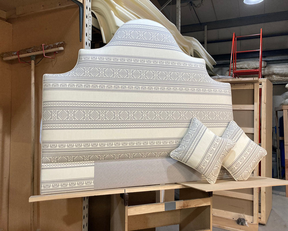 Kingsize Samson Headboard & 2 Cushions Julia Brendel Aztec Stripe Natural