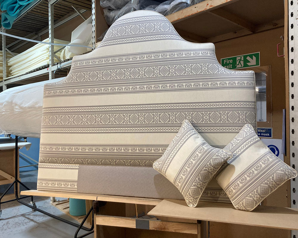 Kingsize Samson Headboard & 2 Cushions Julia Brendel Aztec Stripe Natural
