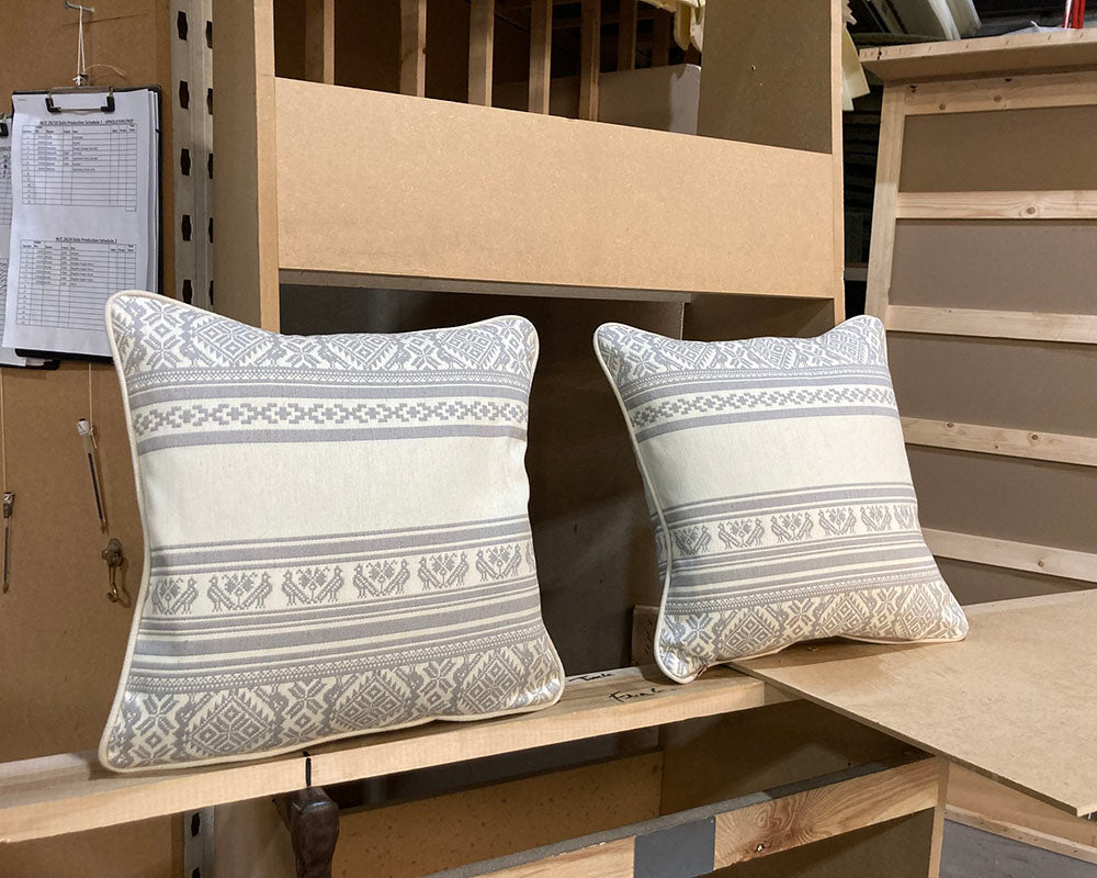 Kingsize Samson Headboard & 2 Cushions Julia Brendel Aztec Stripe Natural