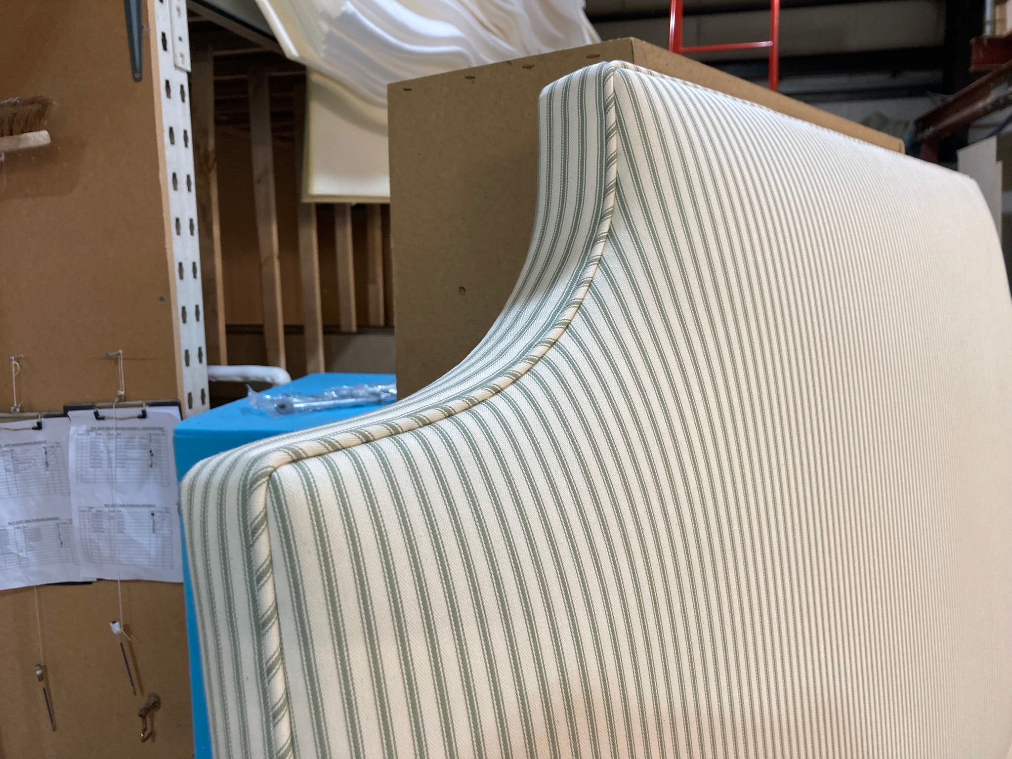 Double Farne Headboard Ian Mankin Ticking Stripe 1 Sage
