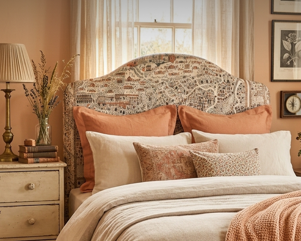 Double Barra Headboard Lewis & Wood Map Satsuma Soot