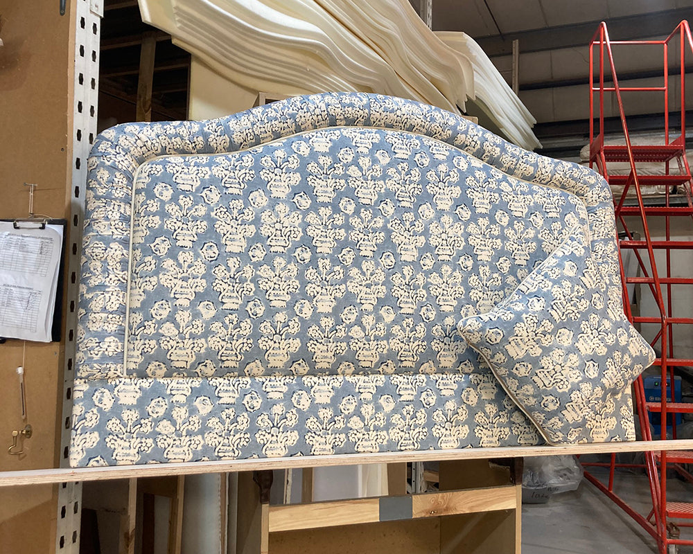 Kingsize Tresco Headboard & Cushion Linwood Shirin Raindrop