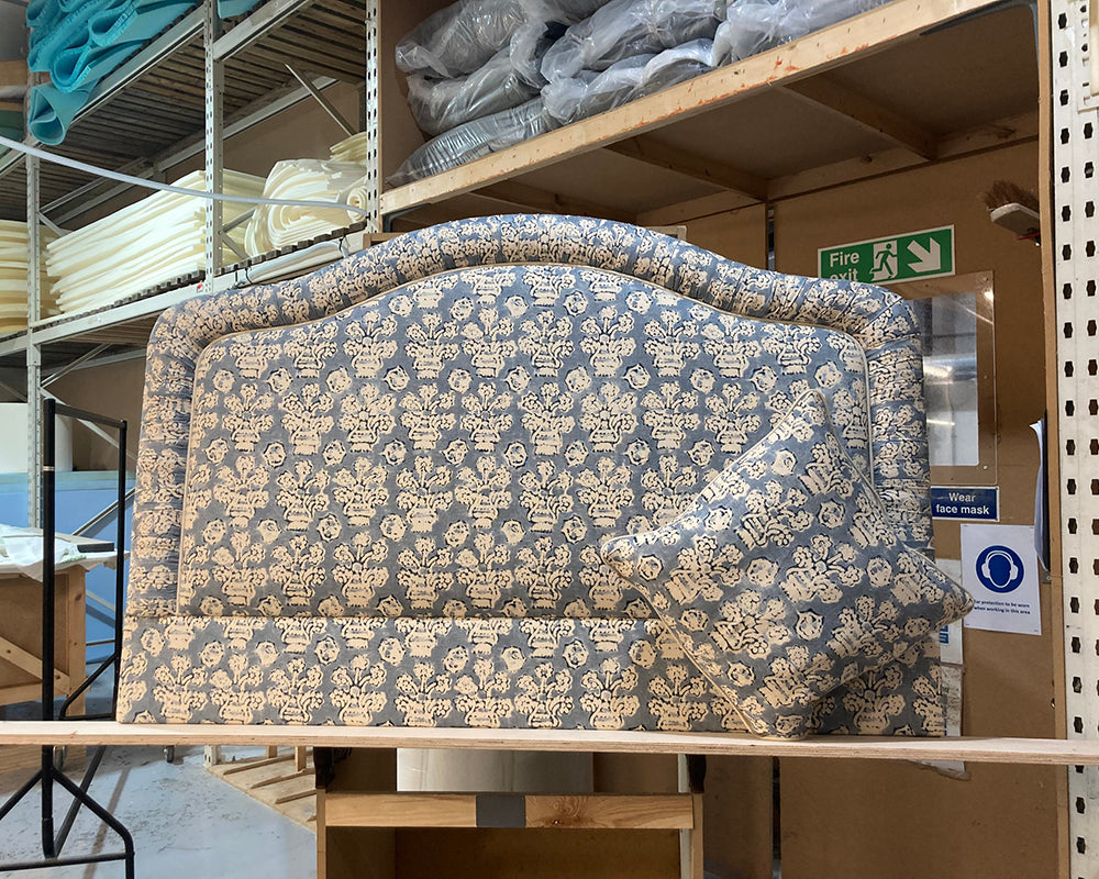 Kingsize Tresco Headboard & Cushion Linwood Shirin Raindrop
