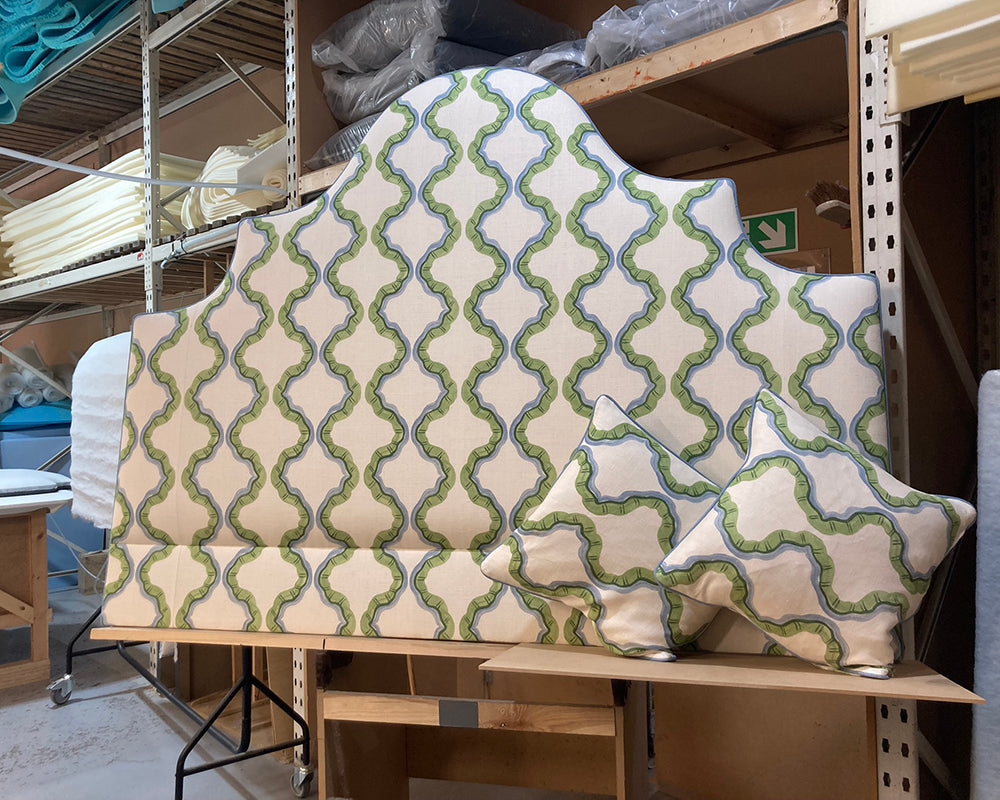 Super King Samson Headboard & 2 Cushions Linwood Ruffled Veneto