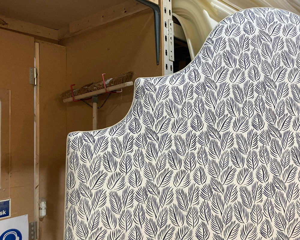 Super King Samson Headboard Christopher Farr Cloth Armatures Feuilles Indigo